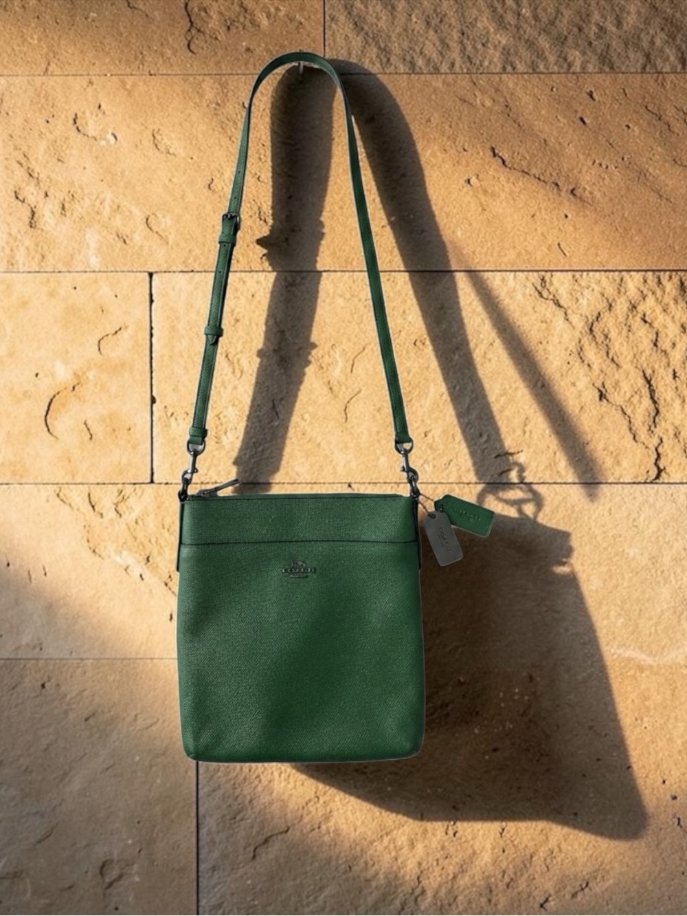 Coach EUC- Green Leather Crossbody with Dual Hangtag Gunmetal 52348